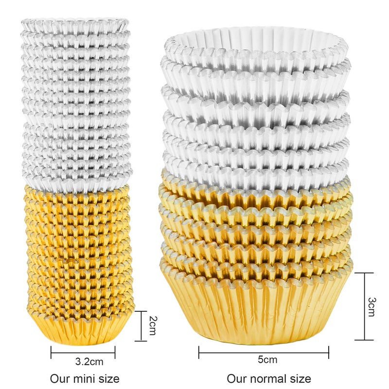 Elcoho 600 Pieces 1.25 Inch Mini Foil Metallic Cupcake Liners Muffin Paper Cases Baking Cups, Gold and Silver - Image 3